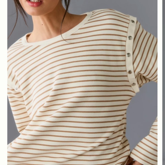Maeve by Anthropologie Oversized Slouchy Striped Long Bell Sleeve Tee Size S EUC - Picture 3 of 9
